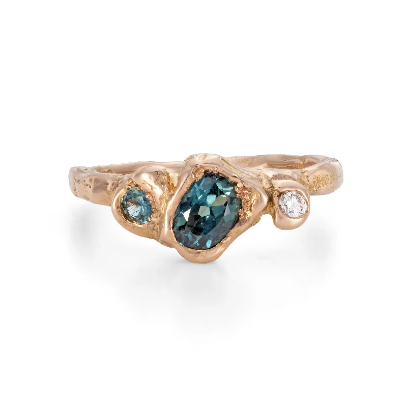 Secure clasp engagement rings-Teal Rose Adakite East Ring