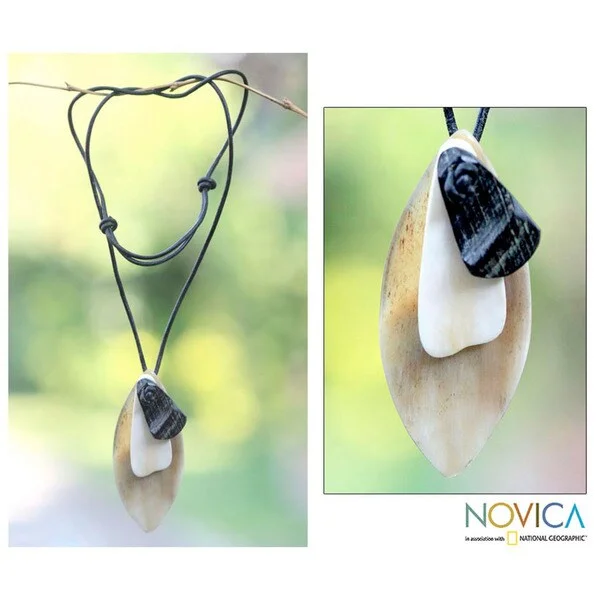 Leaf motif necklaces-Handcrafted Leather and Bone 'Shield' Necklace (Indonesia)