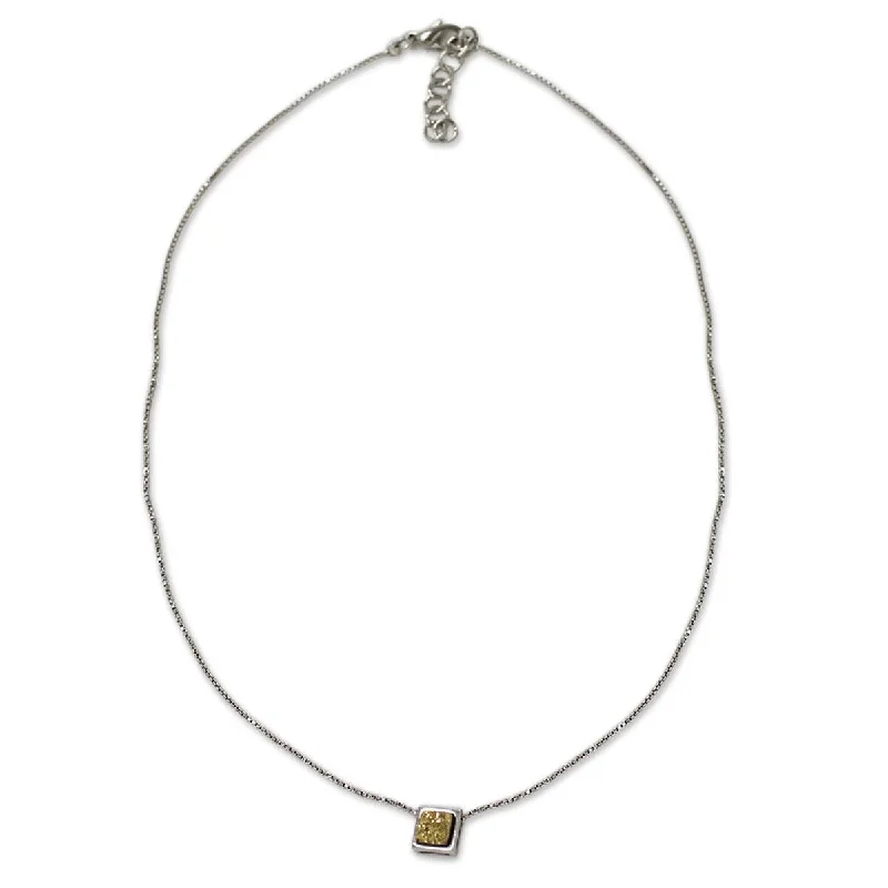 Silk cord necklaces-NOVICA Handmade Gold Druzy Bezel Pendant Necklace (Brazil)