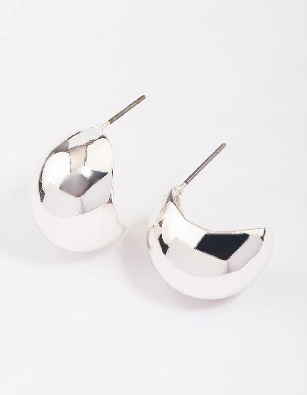 Light drop earrings-Silver Chubby Ball Huggie Earrings