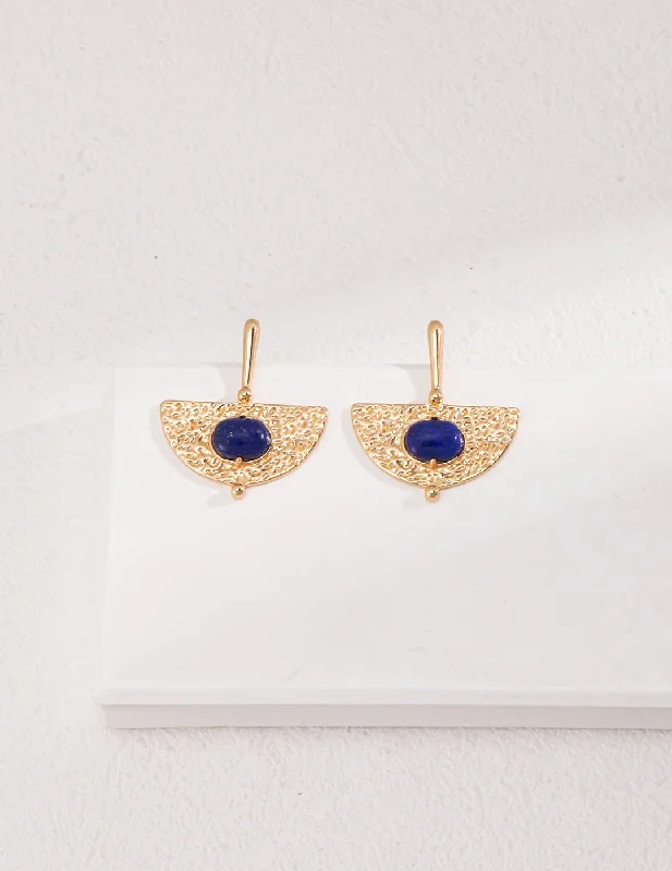 Fine triangle earrings-Sterling Silver Scalloped Lapis Earrings