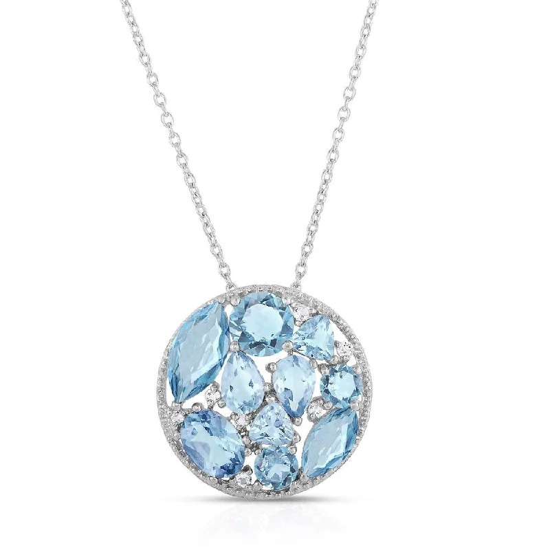 Drape-style necklaces-Dolce Giavonna Sterling Silver Blue Topaz and White Topaz Cluster Necklace