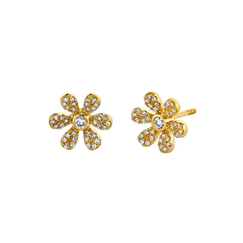 Two-tone earrings-Pavé Flower Stud Earrings