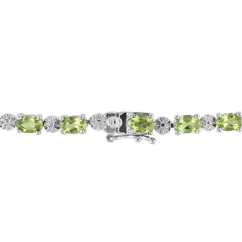 Pink quartz bangles-Miadora Sterling Silver 8 4/5ct TGW Peridot and Diamond Accent Bracelet