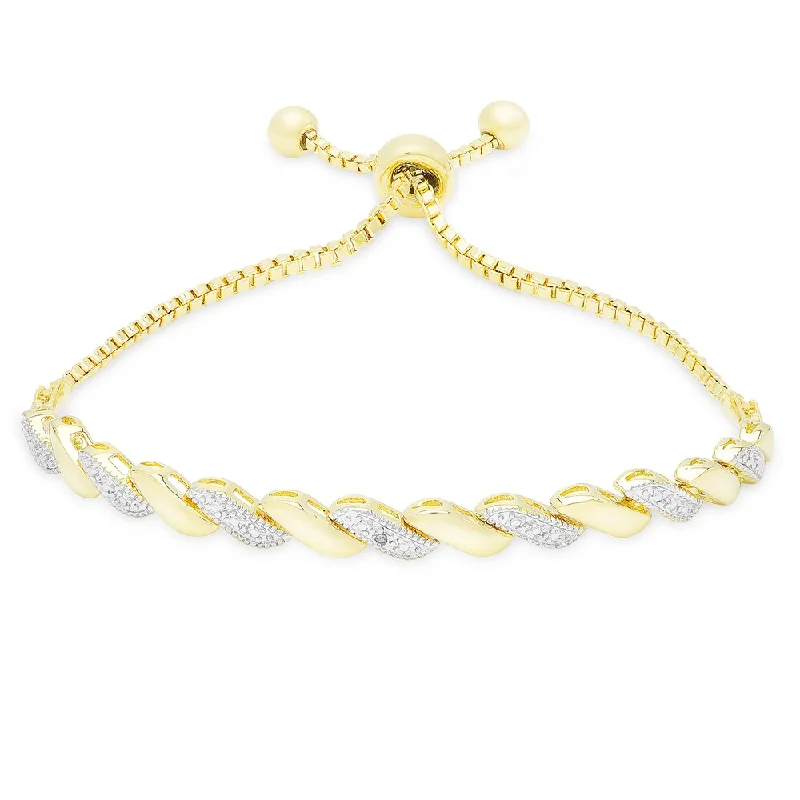 Flex thread bangles-Finesque Gold or Silver Overlay Diamond Accent Adjustable Slider Bracelet