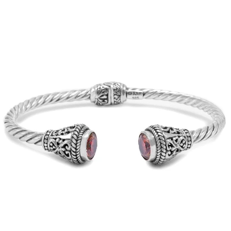 Curved art bangles-Sterling Silver Janyl Adair Red Velvet Mystic Moissanite Oval Tip-To-Tip Cable Bracelet With Retention Hinge™