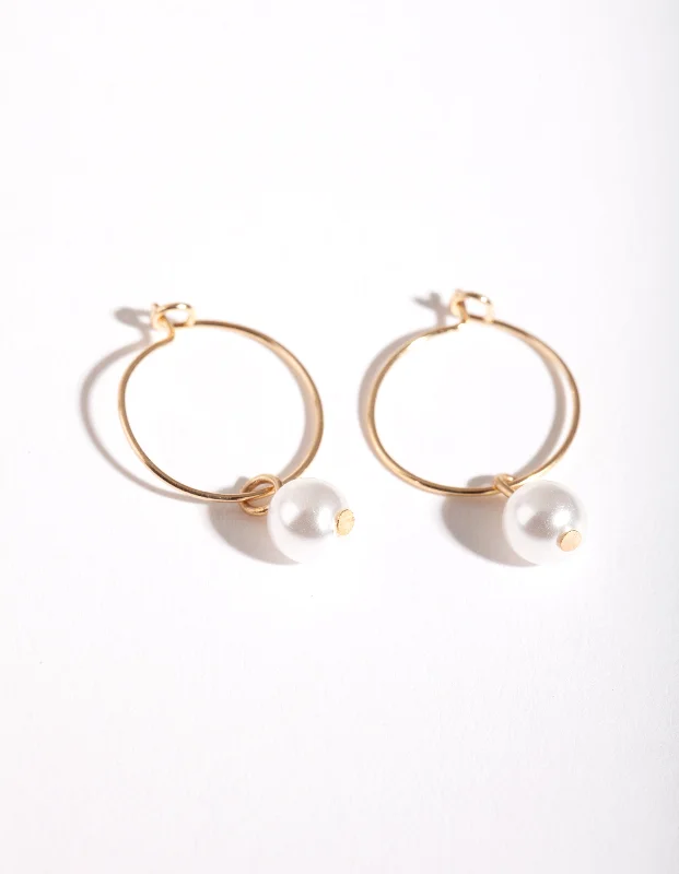 Pure crystal earrings-Gold 3mm Pearl Hoop Earrings