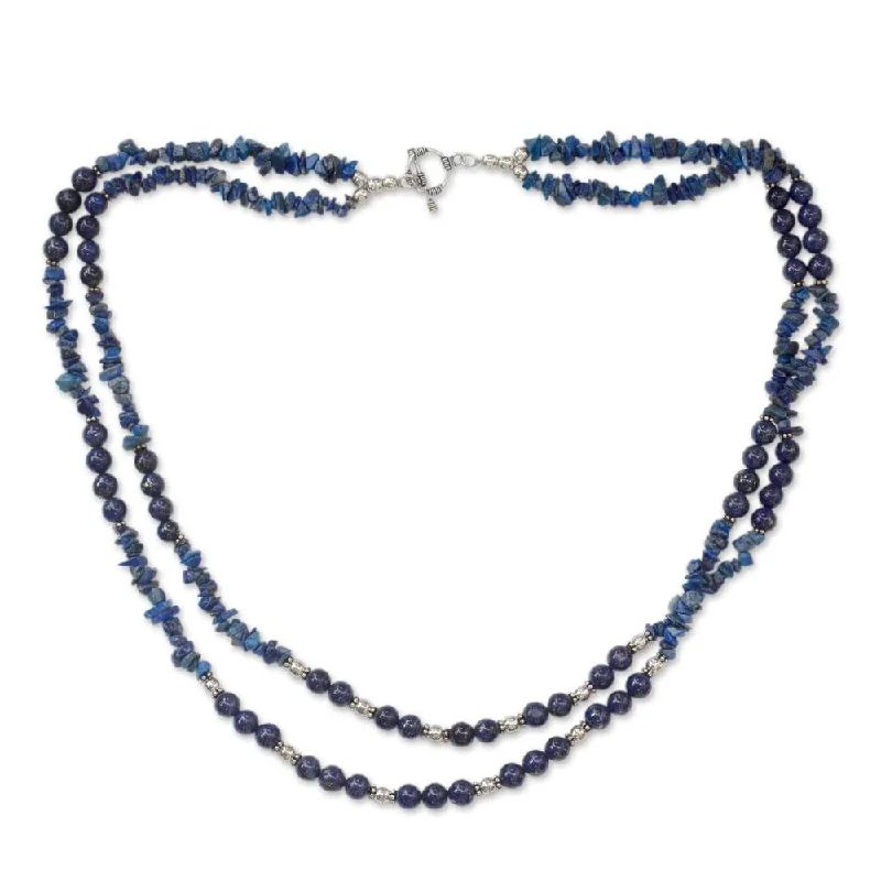 Faith charm necklaces-Handmade Lapis Lazuli Strand Necklace, 'Blue Mystique' (India)