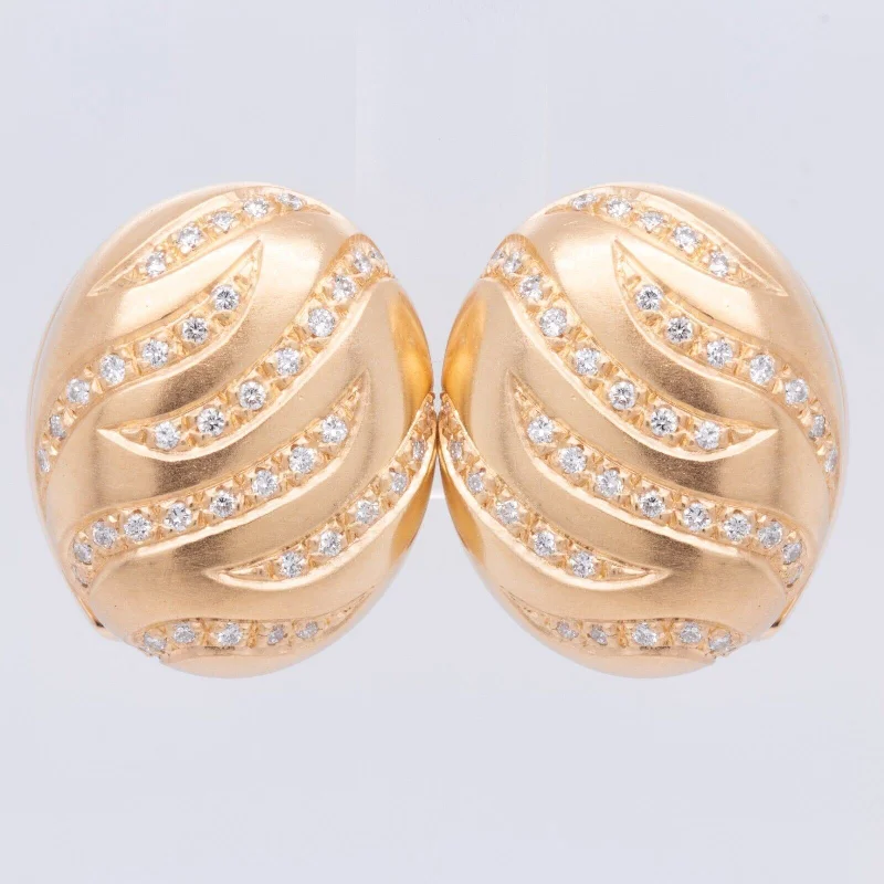 Surf theme earrings-18k Yellow Gold Diamond Swirl Chunky Oval Omega Back Earrings 0.50ctw F-G VS2