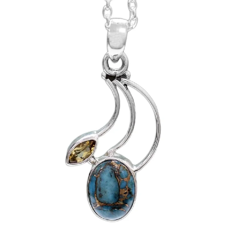 Vivid druzy necklaces-Sterling Silver 'Modern Mystique' Citrine Turquoise Necklace