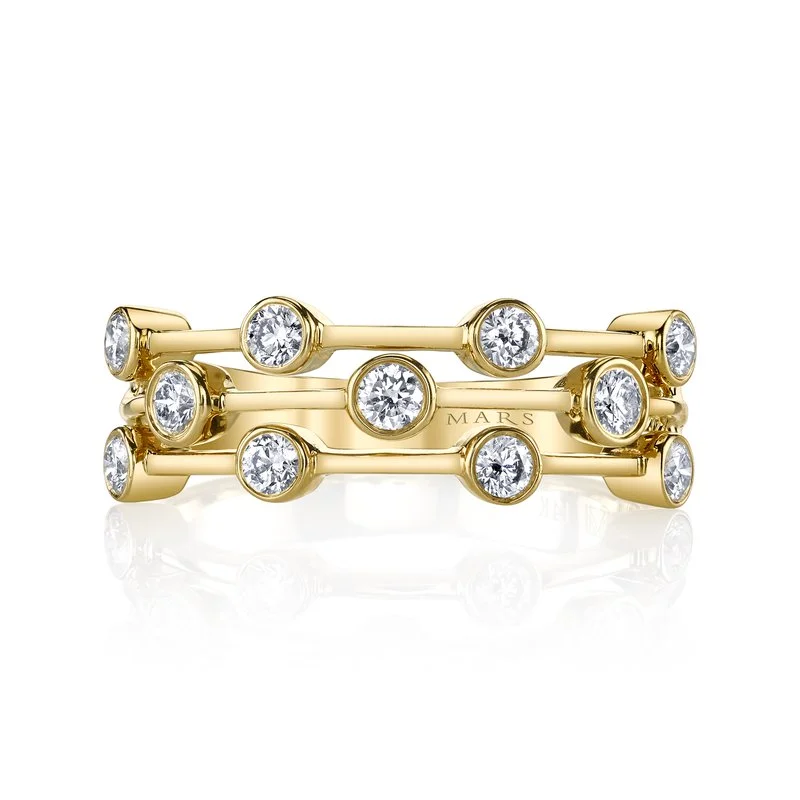 Light clay engagement rings-14K Yellow Gold 0.49ct. Diamond Bezel Set Multi Band Fashion Ring