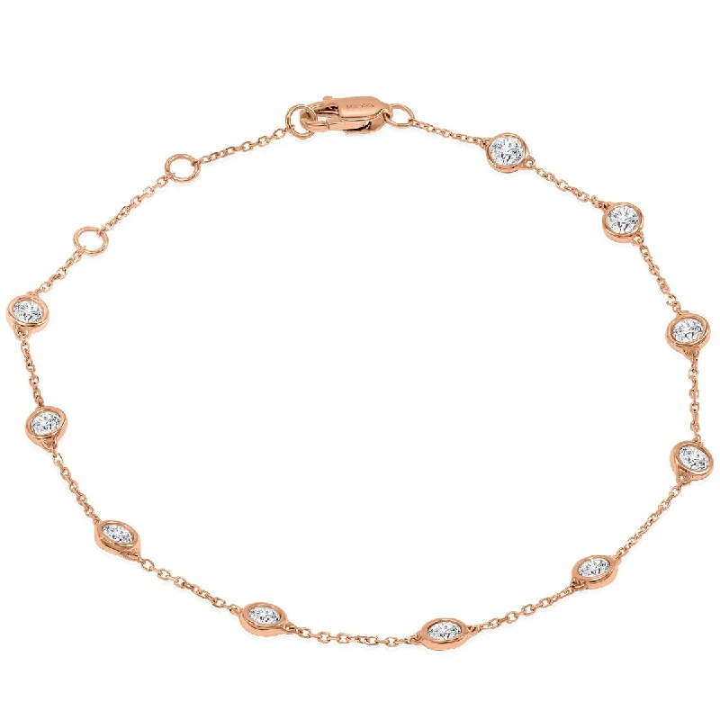 Petal carved bangles-Marquee 3/4 Carat TW Bezel Set Genuine Diamond Station Bracelet in 14K Rose Gold