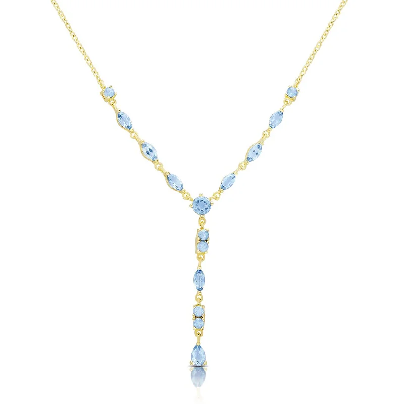 Bead braid necklaces-Dolce Giavonna Gold Over Sterling Silver Blue Topaz 'Y' Necklace