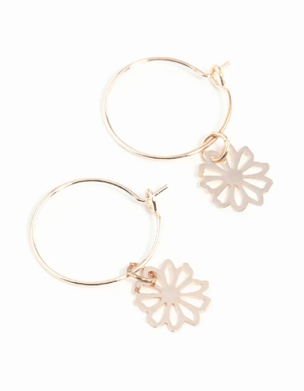 Light clay earrings-Rose Gold Dainty Petal Hoop Earrings