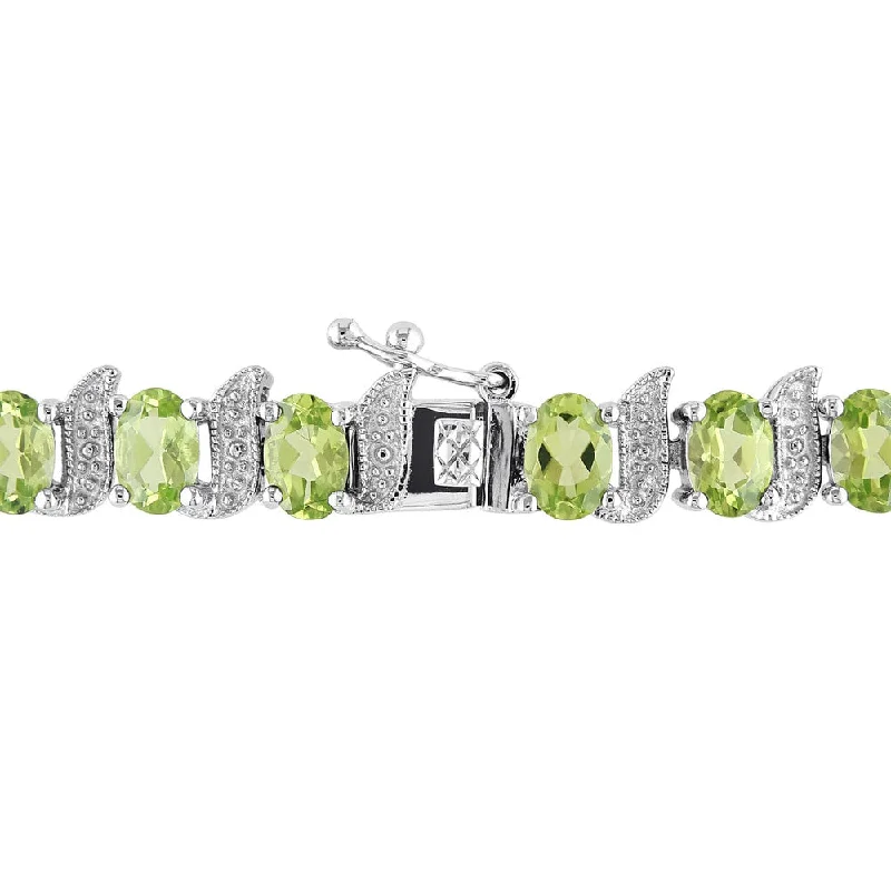 Multi-bead bangles-Miadora Sterling Silver 11 3/4ct TGW Peridot and Diamond Bracelet