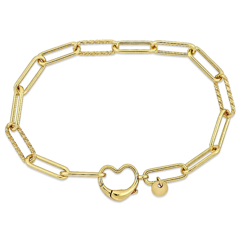 Sleek design bangles-Miadora Paper Clip Link Bracelet with Heart Clasp in Yellow Sterling Silver