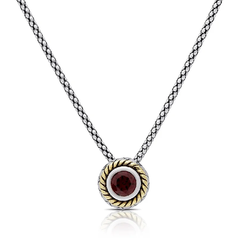 Smooth pendant necklaces-Dolce Giavonna Sterling Silver Garnet Circle Swirl Necklace