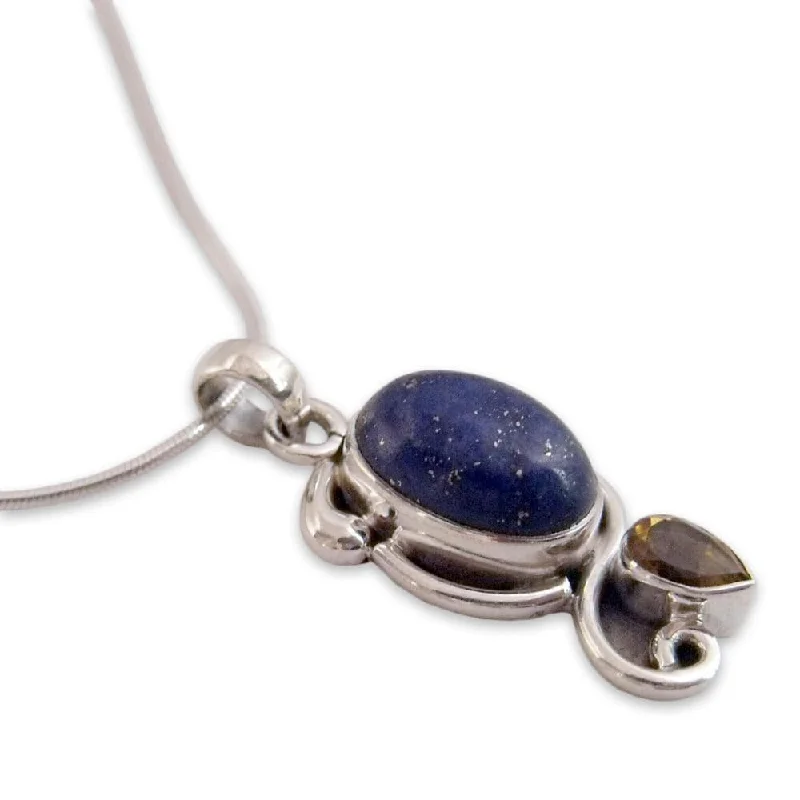 Secure clasp necklaces-NOVICA Handmade Blue 'Royal Charm' Lapis Citrine and Sterling Silver Necklace (India) - 7'6" x 9'6"