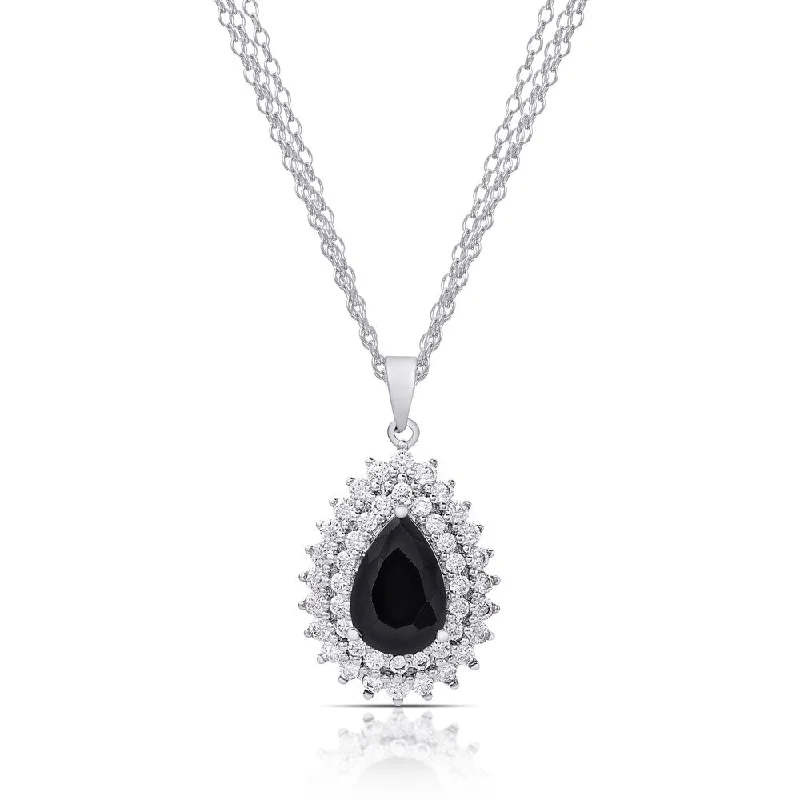 Cosmic charm necklaces-Dolce Giavonna Silver Overlay Sapphire and Cubic Zirconia Teardrop Necklace