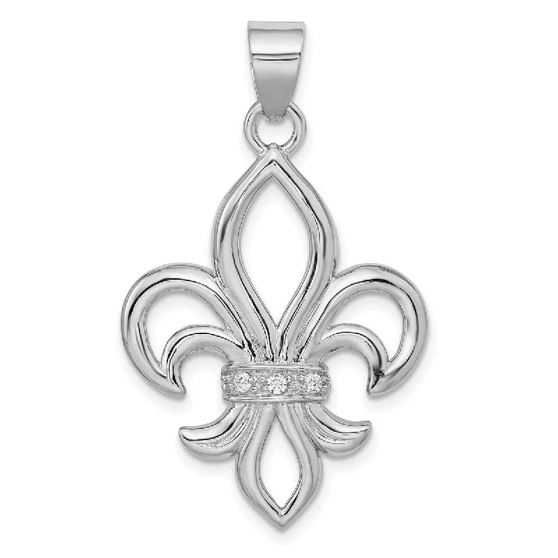 Polished bead necklaces-Curata 925 Sterling Silver Solid Polished Open back CZ Cubic Zirconia Simulated Diamond Fleur de Lis Pendant Necklace Jewelry Gi