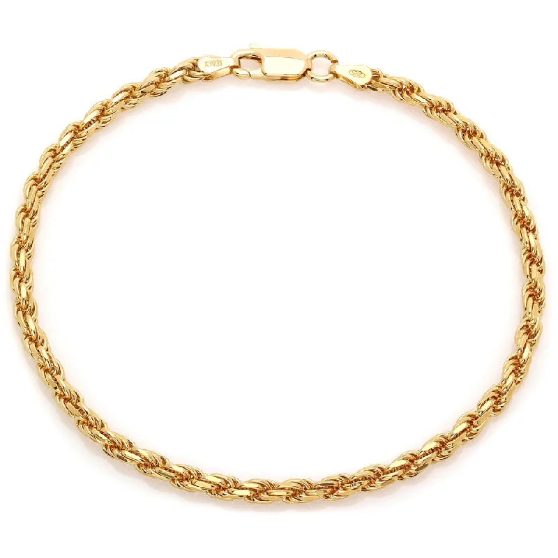 Braided thread bangles-Yellow Gold Plated Silver Diamond-Cut Rope Chain Bracelet (7-8 Inch)