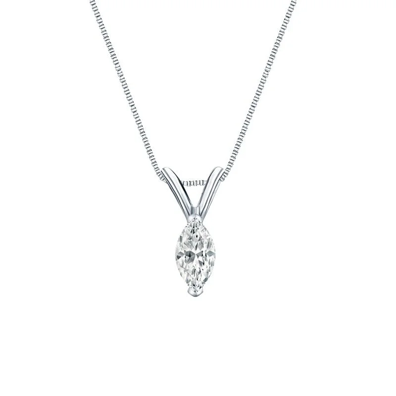 Polished bead necklaces-Auriya Platinum 0.25ctw Marquise Solitaire Lab Grown Diamond Necklace V-End Prong (H-I VS) - 0.25