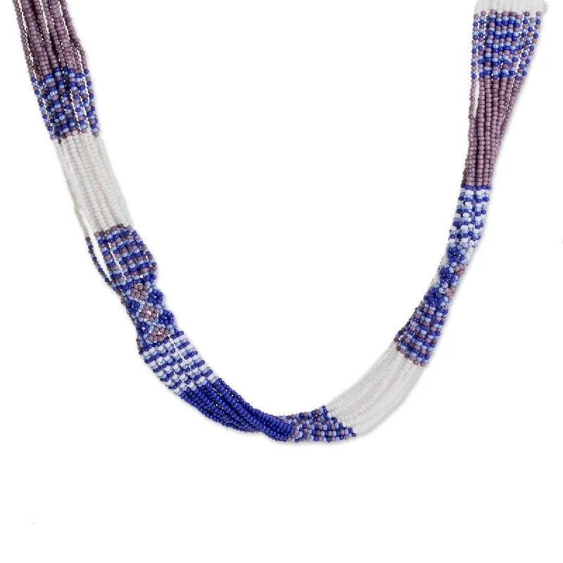 Aged pendant necklaces-NOVICA Harmonious Elegance in Blue, Glass beaded strand necklace