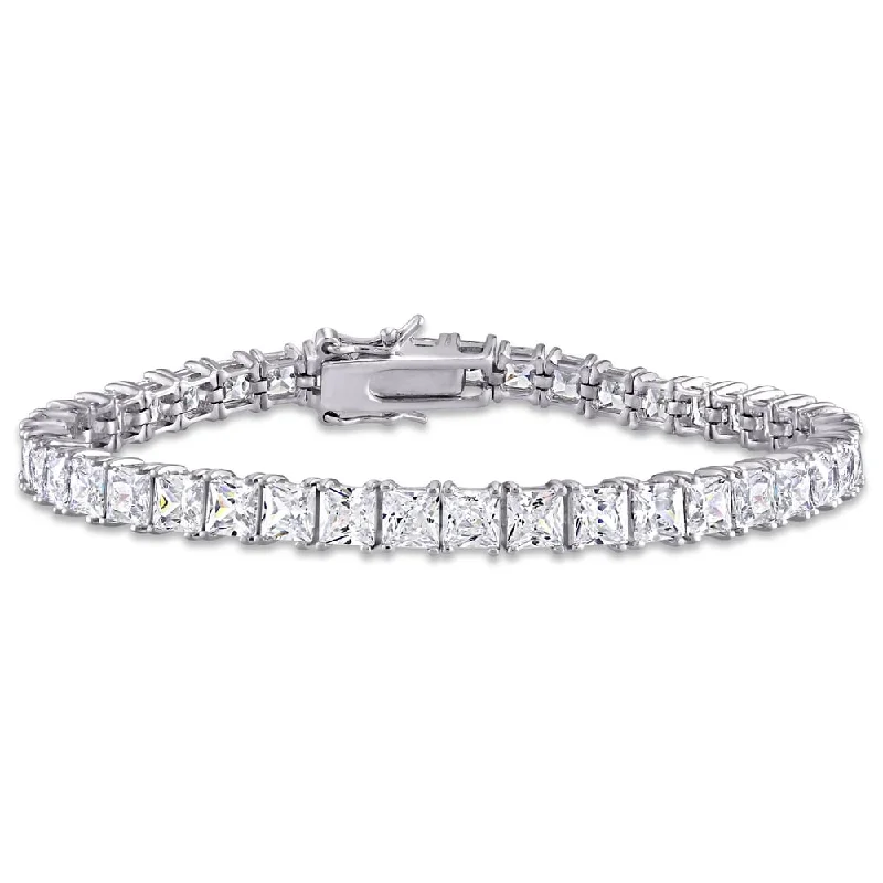 Sleek design bangles-Miadora Sterling Silver 27ct TGW Square-Cut Cubic Zirconia Tennis Bracelet