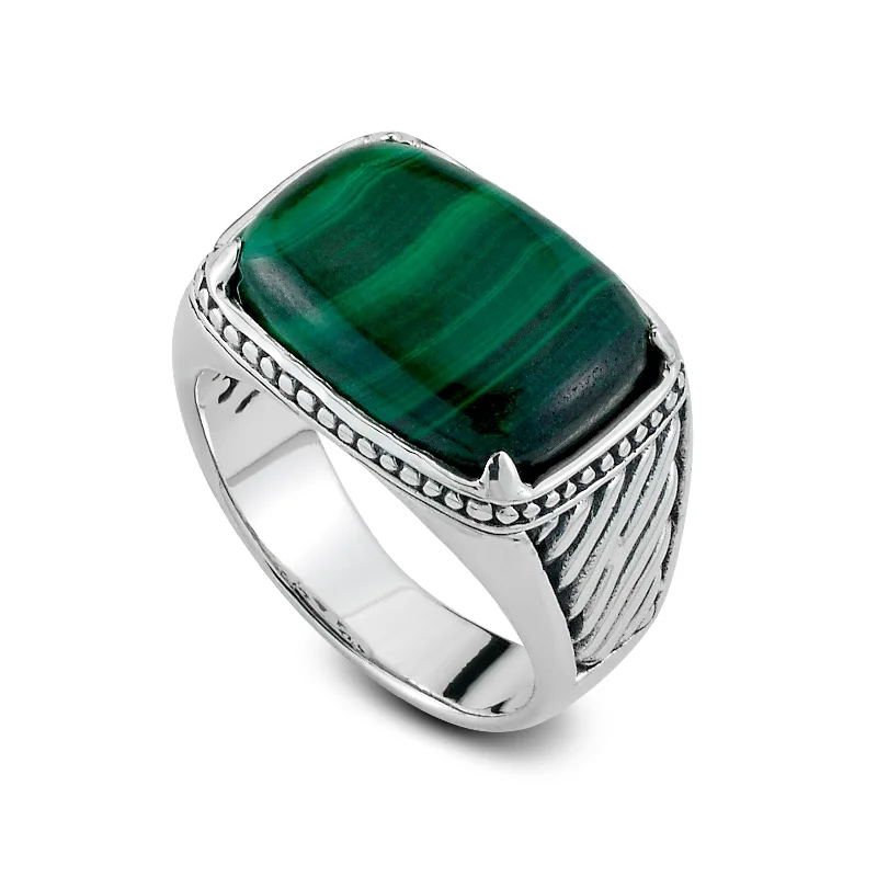 Citrine gem engagement rings-Samuel B. Forte Malachite Sterling Silver Ring