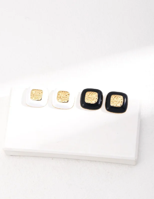 Alloy metal earrings-Square Enamel Glaze Studs Earrings