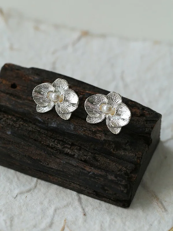 Bamboo style earrings-Phalaenopsis Pearl Stud Earrings