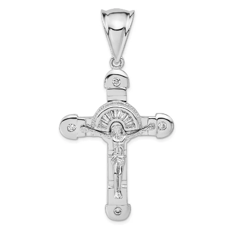 Alloy metal necklaces-Curata 925 Sterling Silver Polished CZ Cubic Zirconia Simulated Diamond Crucifix Pendant Necklace Jewelry Gifts for Women