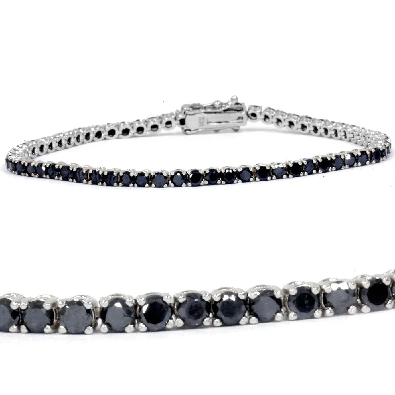 Curved art bangles-Pompeii3 14k White Gold 3 ct TDW Black Diamond Tennis Bracelet 7" with Double Lock Clasp