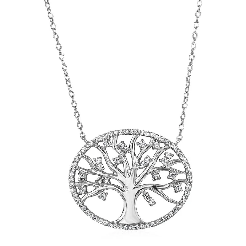 Thick chain necklaces-Tree of Life Necklace with Cubic Zirconia in Sterling Silver