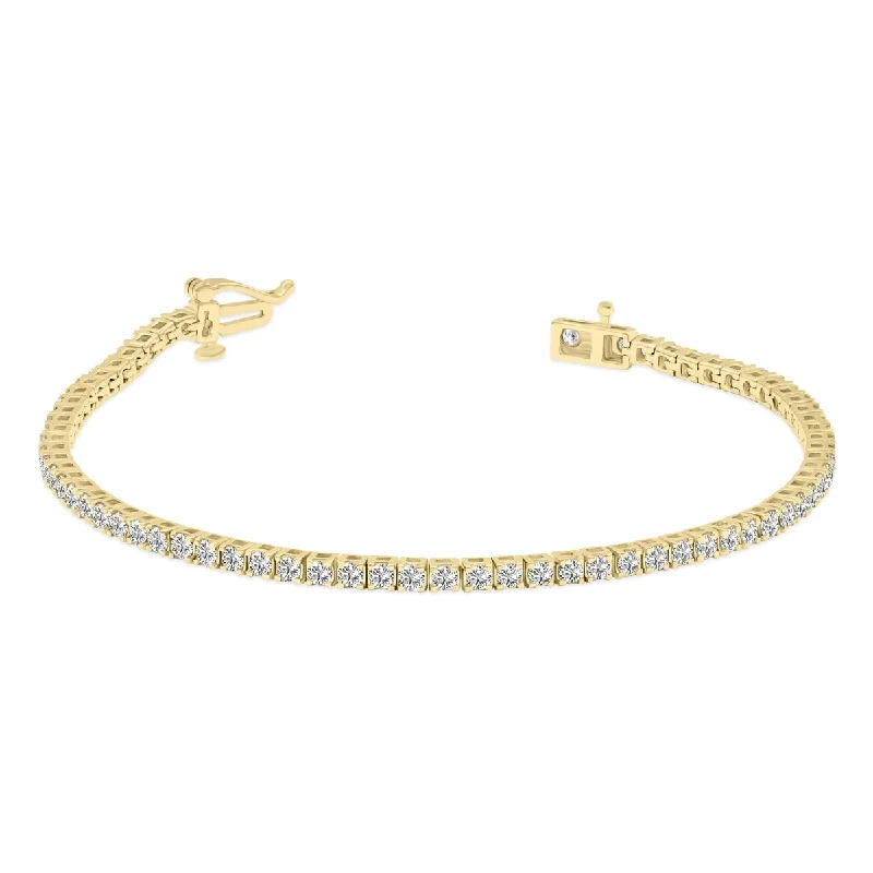 Polished silver bangles-Marquee 3 Carat TW Lab Grown Diamond Tennis Bracelet in 14K Yellow Gold