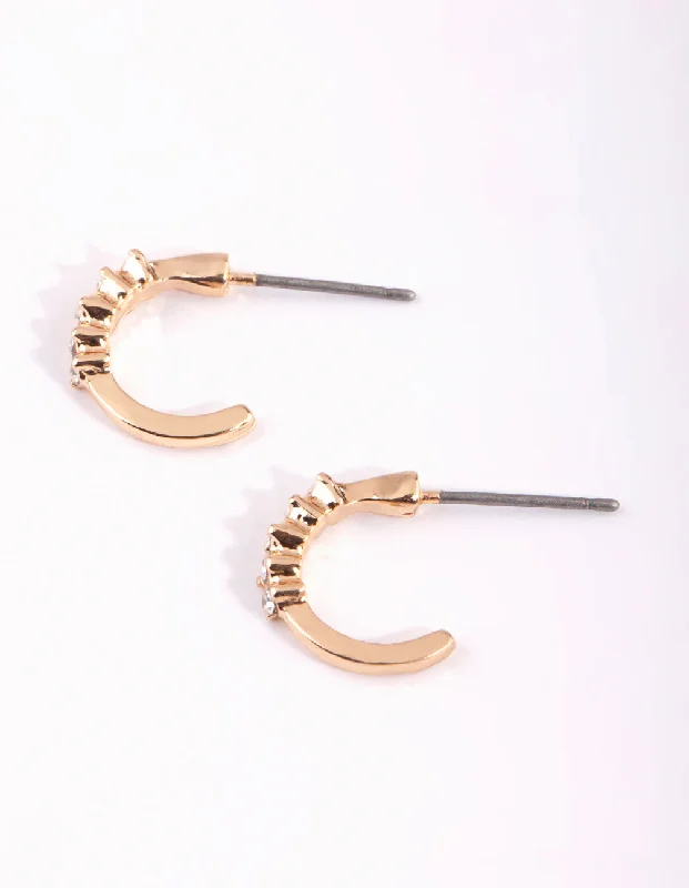 Dove feather earrings-Gold Micro Diamante Hoop Earrings