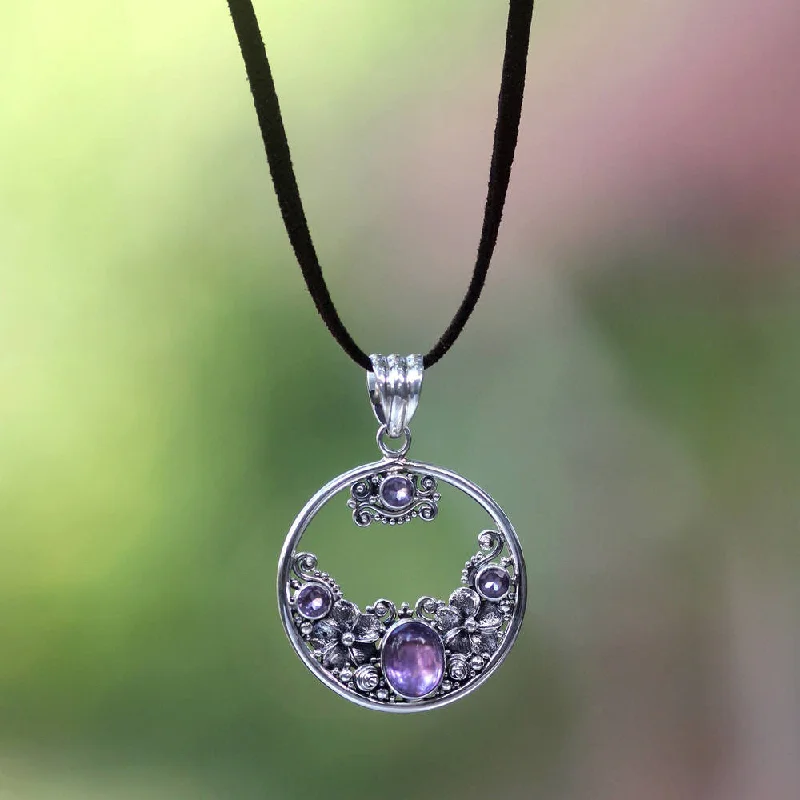 Elegant design necklaces-Sterling Silver 'Frangipani Moon' Amethyst Necklace (Indonesia)