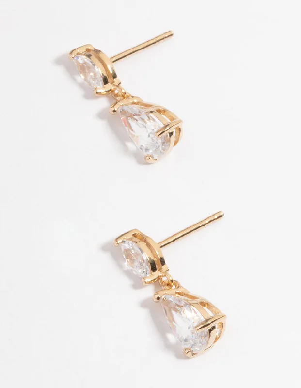 Silk fringe earrings-Gold Plated Sterling Silver Cubic Zirconia Marquise Drop Earrings