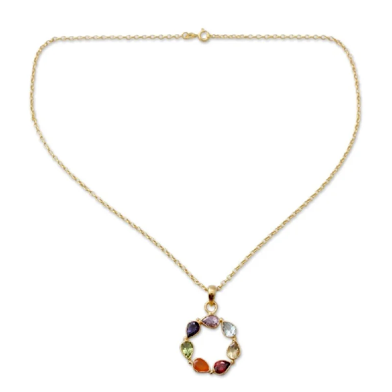 Amethyst drop necklaces-Handmade Gold Overlay Peace Within Multi-gemstone Necklace (India)