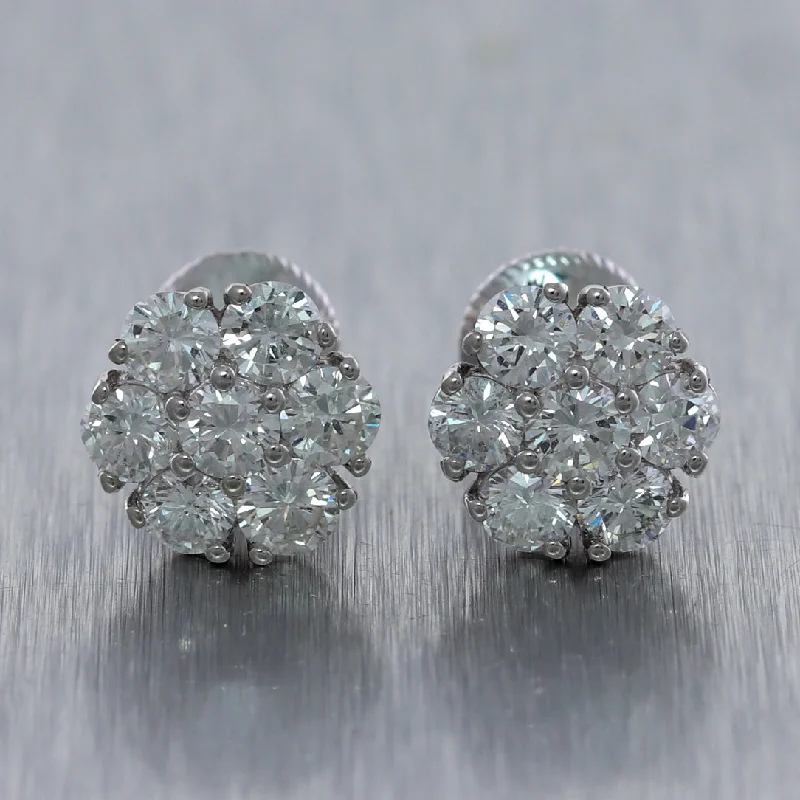 Tide drop earrings-14k White Gold 2.25ctw Diamond Cluster Stud Earrings