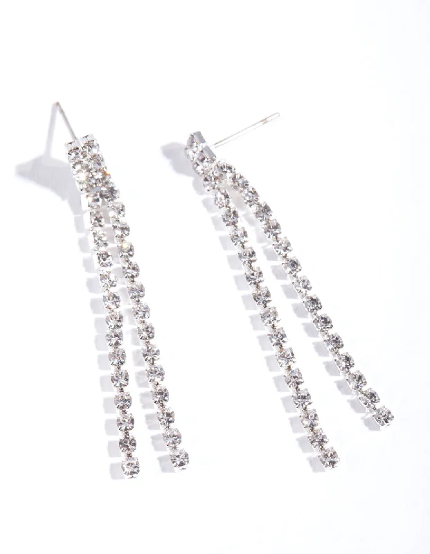 Trekker feather earrings-Silver Mini diamante Earrings