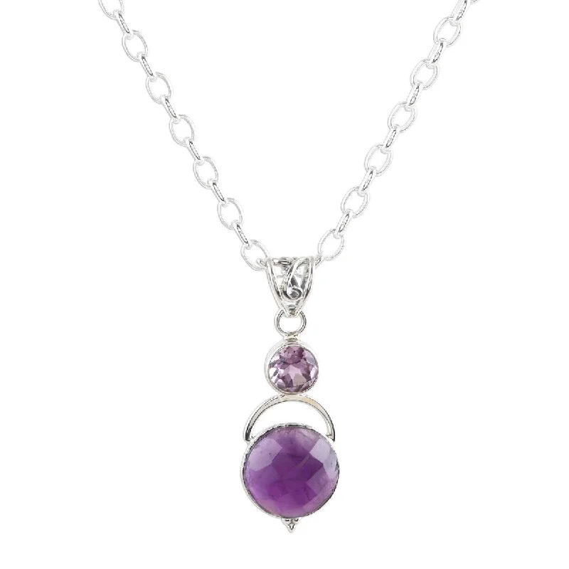 Braided cord necklaces-NOVICA Alluring Serenity, Amethyst pendant necklace - 17.75" L