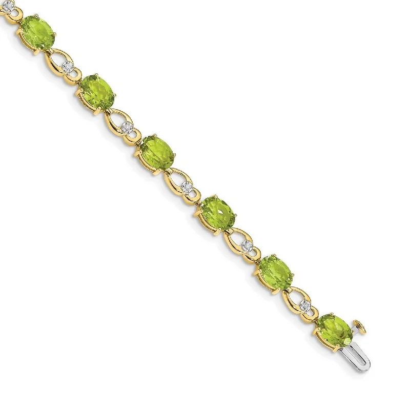 Victorian style bangles-Curata 5mm 14k Peridot Diamond Bracelet