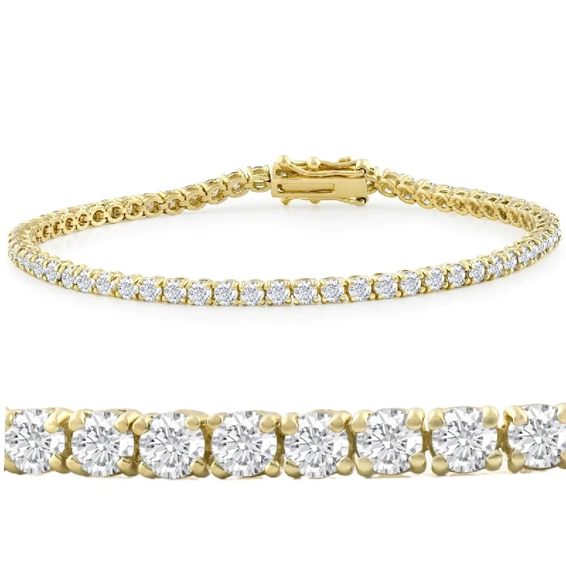 Polished silver bangles-5ct Diamond Tennis Bracelet 14K Yellow Gold 7"