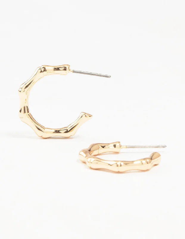 Tiered drop earrings-Gold Bamboo Hoops