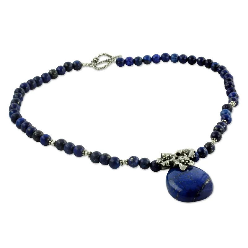 Onyx stone necklaces-NOVICA Handmade Sterling Silver 'Lovely Lily' Lapis Lazuli Necklace (India)