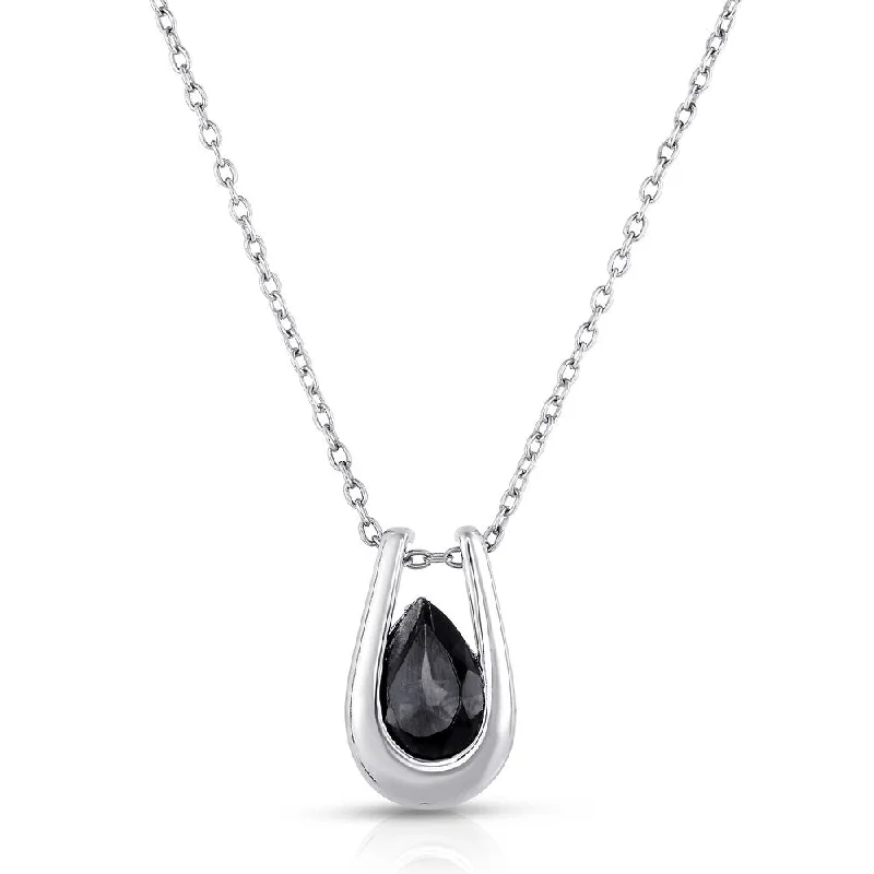 Zodiac charm necklaces-Dolce Giavonna Sterling Silver Black Spinel Teardrop Necklace