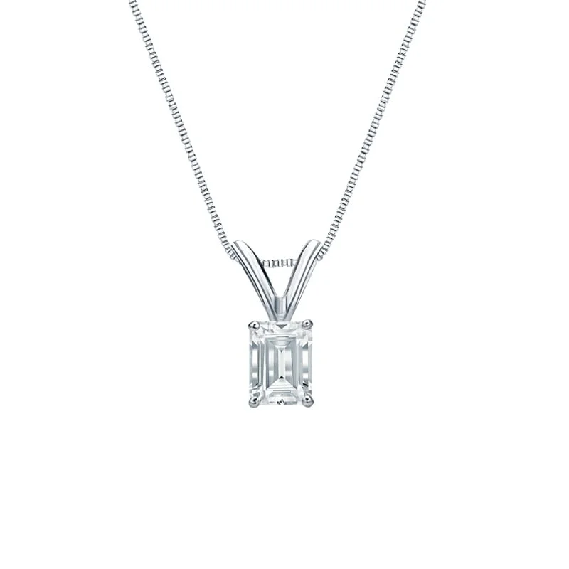 Yarn tassel necklaces-Auriya Platinum 0.45ctw Emerald Solitaire Lab Grown Diamond Necklace 4-Prong Basket (H-I VS) - 0.45