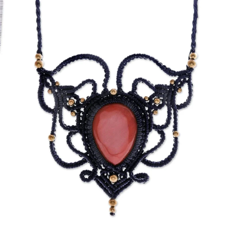 Smooth pendant necklaces-NOVICA Bohemian Elegance, Jasper macrame pendant necklace