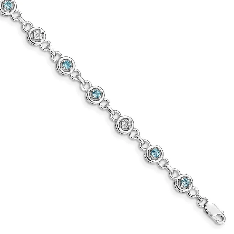 Tiny stack bangles-Curata 925 Sterling Silver Polished Lobster Claw Closure Blue Topaz and Diamond Bracelet